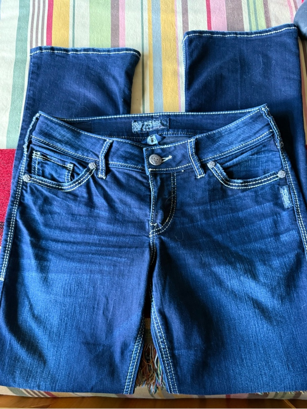 Silver Jeans Dark Blue Boot Cut Denim with Contrast Stitching